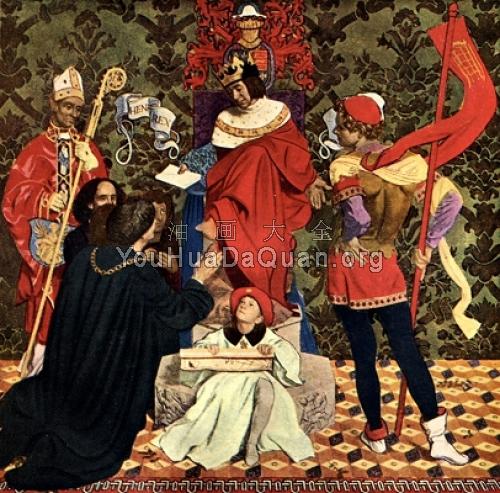 John Cabot and his sons receive the charter from Henry VII to sail in search of new lands - 弗兰克·卡多根·考伯